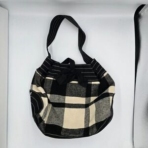American Eagle Black Cream Plaid Canvas Shoulder Bag‎ Purse with Bow Y2k